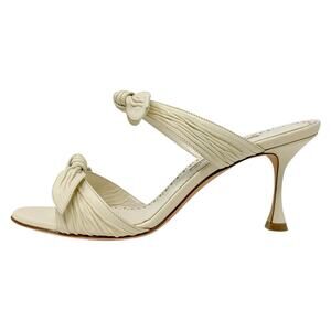 Manolo Blahnik Lollo Cream Leather Bow-Strap High Heeled Mule Sandal EU 39